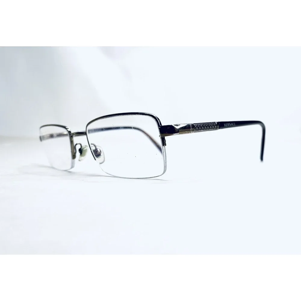 Versace Silver & Brown Half Rim Rectangular Glasses Italy 50 18 135